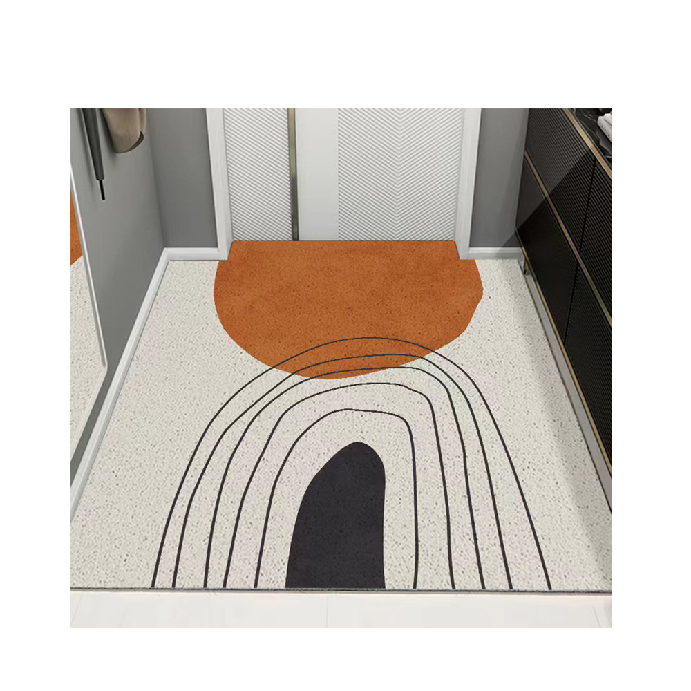 The simple entrance hall silk circle floor mat can be cut with abstract patterns. It is a home entrance door floor mat with an artistic style and furniture mat Item Picture