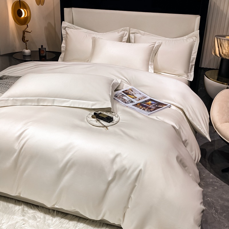 A类纯色100支长绒棉四件套 纯棉素色简约床单被套床上用品批发