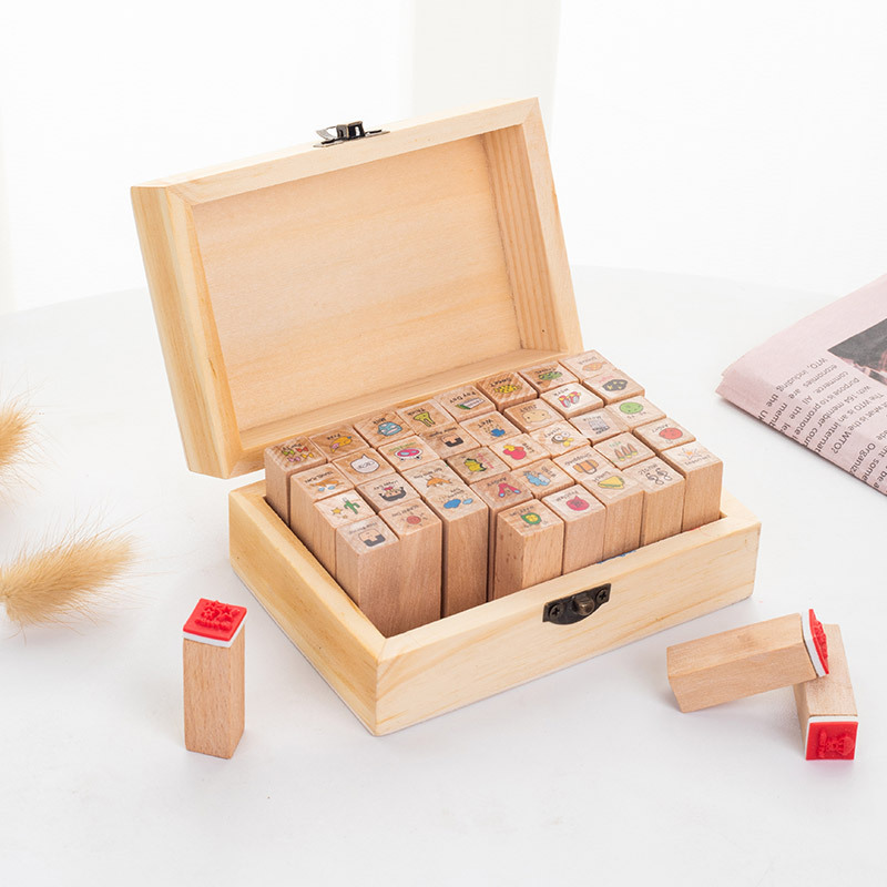 Creative Stationery Happy Life Wooden Box Diary Seal Ledger Album Diary Decoration Set 40 Pieces Specification drawing