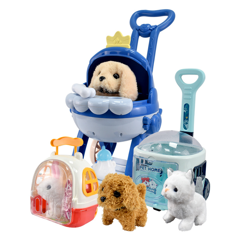 Cross-border walking plush pet dogs, rabbits, cats, cute pets playing house, strollers, electric children's toys Item Picture