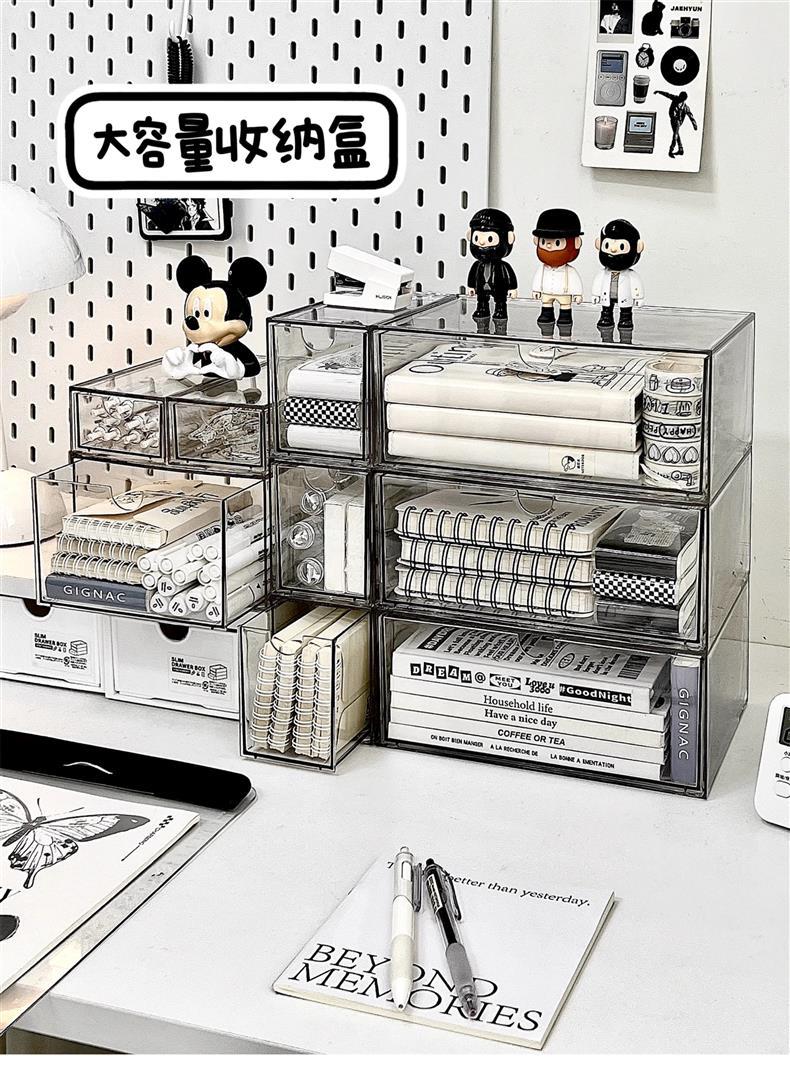 桌面抽屉式收纳盒透明亚克力文具杂物盒办公桌化妆品面膜置物架柜详情15