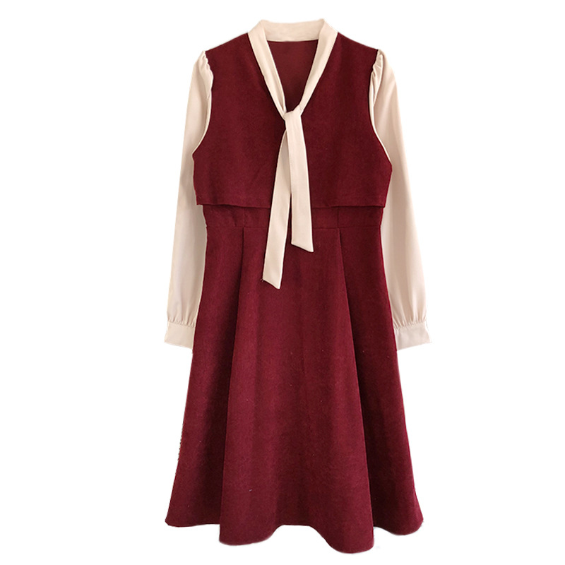 One-piece consignment women's clothing 2023 Autumn/Winter new retro sweet patchwork dress, youthful lady dress ME6203 Item Picture
