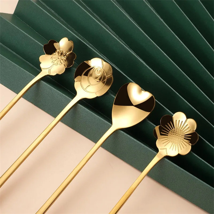 Stainless Steel Gold Cherry Blossom Spoon Coffee Spoon Mug Spoon Method Italian Japanese And Korean Mixing Dessert Spoon Wedding Ceremony Specification drawing