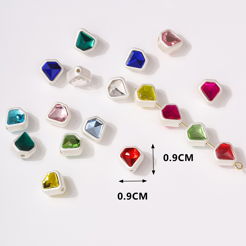 Matte silver double-sided diamond diamond-shaped trendy and fashionable bead DIY necklace, mobile phone chain, alloy jewelry material accessories Item Picture