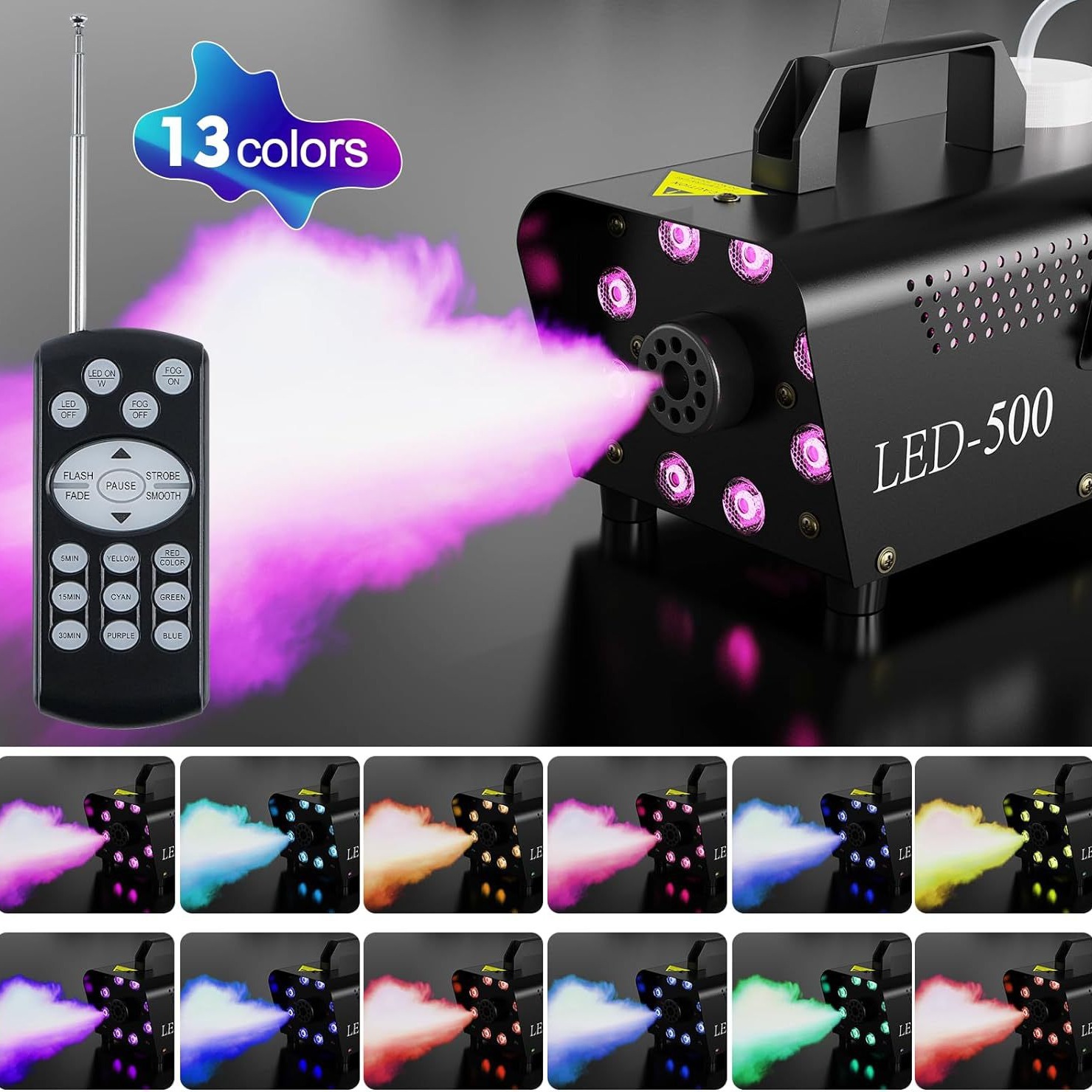 Cross-border hot sale new timed color-selection and color-matching LED smoke machine for gatherings, Halloween and Christmas fog machine,fogger,smoke maker,wedding stage smoke machine,factory sale details Picture