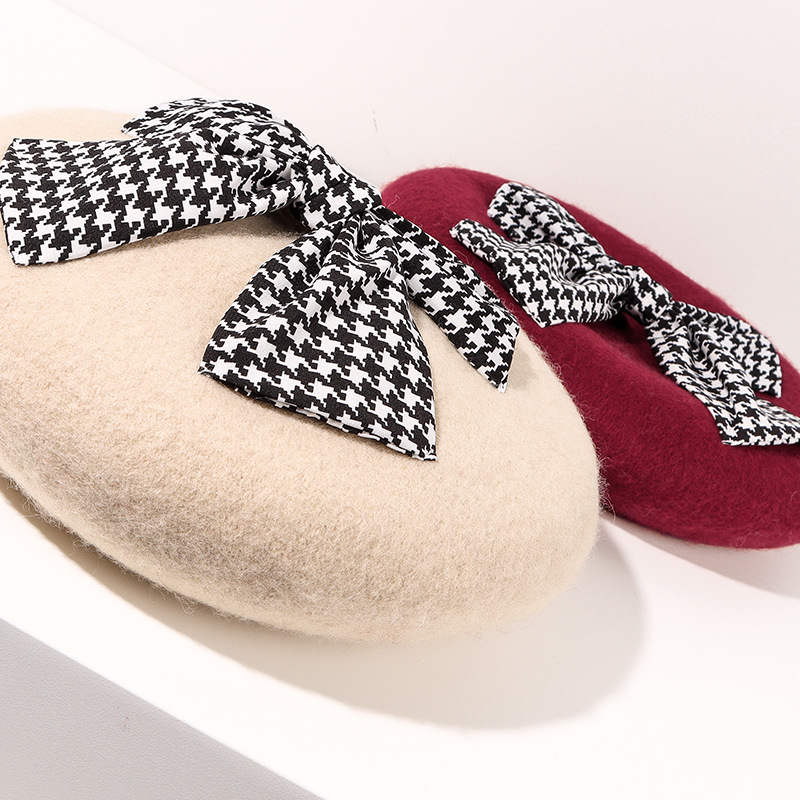 2022 Wholesale Hot Selling Bowknot Wool Berets With Bow French Embroidery Custom Wool Berets For Women Specification drawing