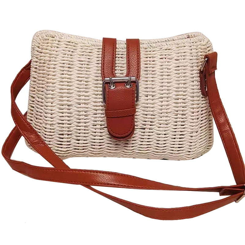 The New Seaside Beach Bag Wholesale Lai Basket Bag Hand-Woven Straw Bag Crossbody Fashion Female Bag Solid Color Specification drawing