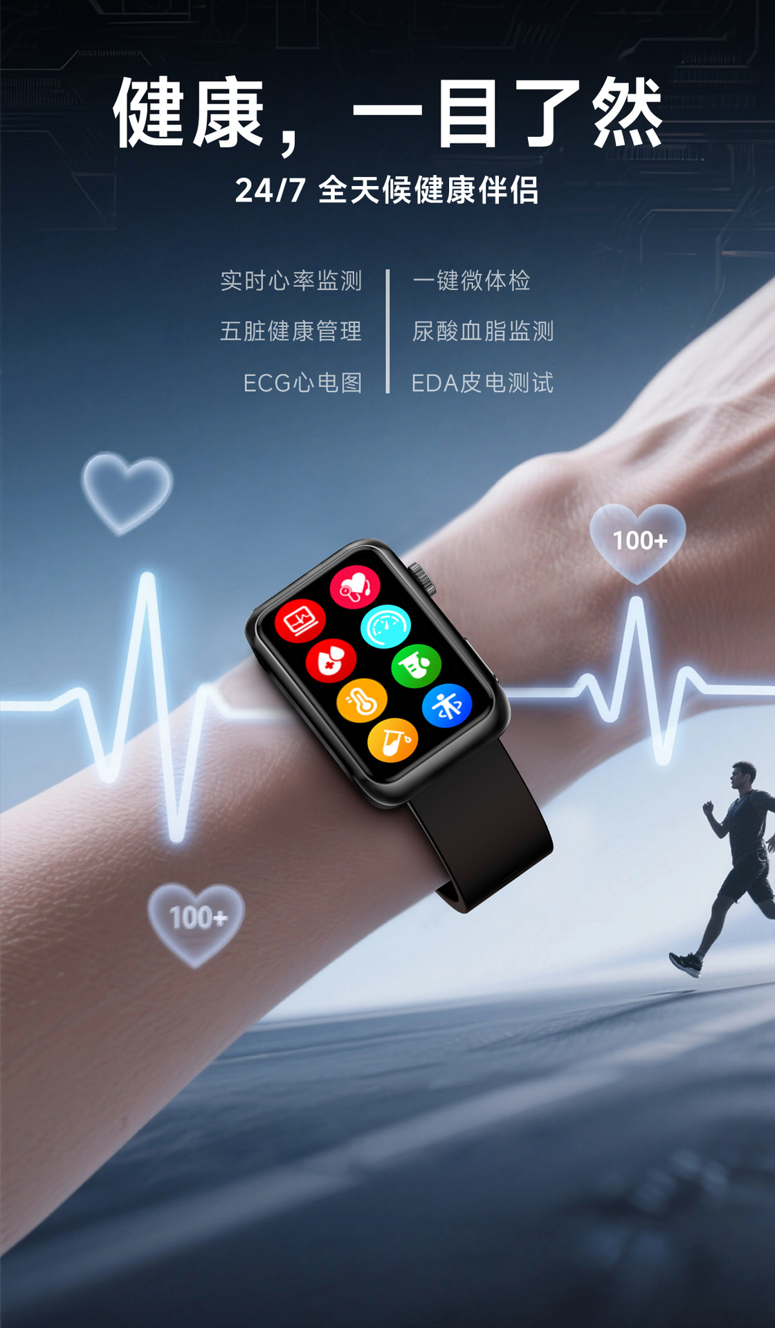 跨境TK77智能手表ECG血糖尿酸血脂检测皮电测试SOS运动健康手表详情11