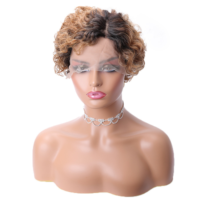 欧美女假发lace偏分T型前蕾丝小精灵全真人发短卷发human hair