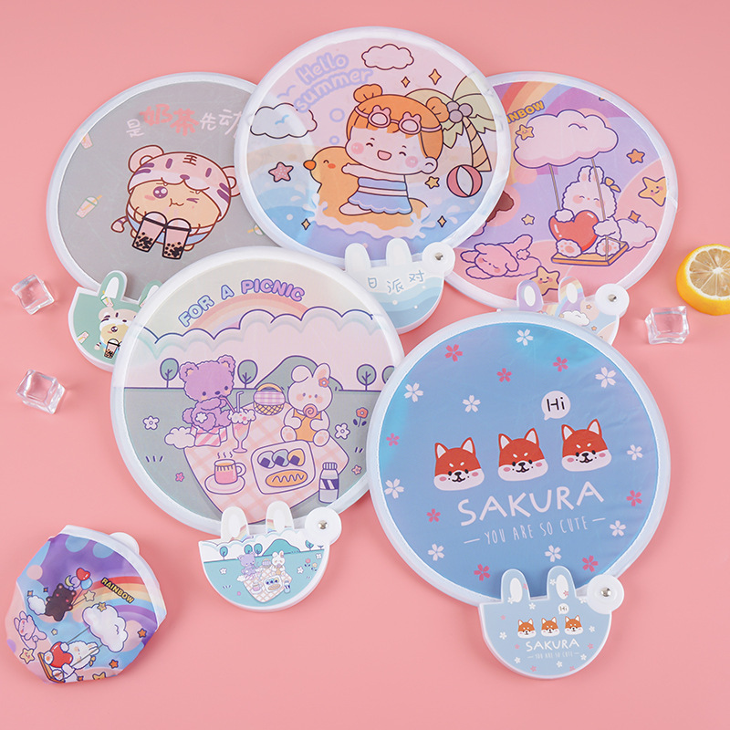 Cute folding fan, cartoon portable fan, small fan, student mini fabric folding fan, can be printed with logo Application Scenario