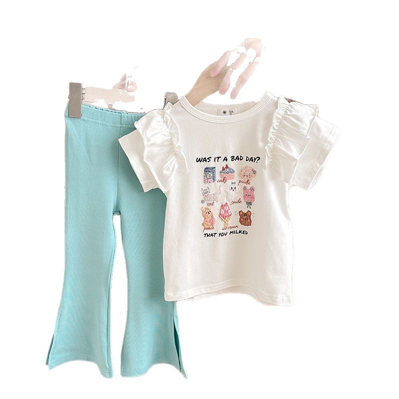 Summer girls' suits, stylish halter, ruffled blouse, flared trousers, 2024 summer cross-border children's clothing trend Item Picture