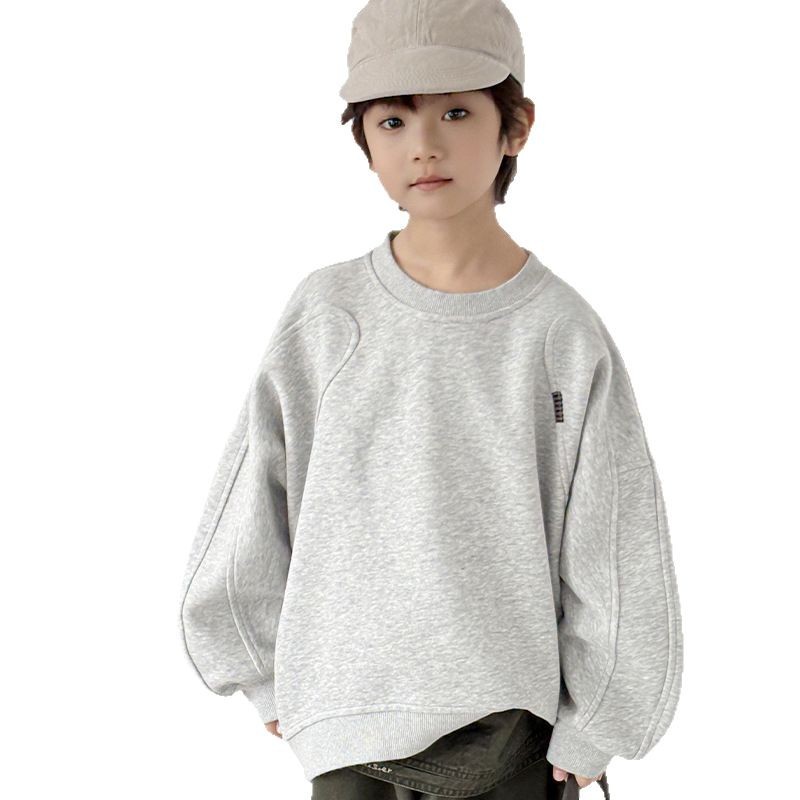 Solid color pullover, round neck, loose, fashionable embroidered, versatile long-sleeved sweatshirt for boys and girls Item Picture