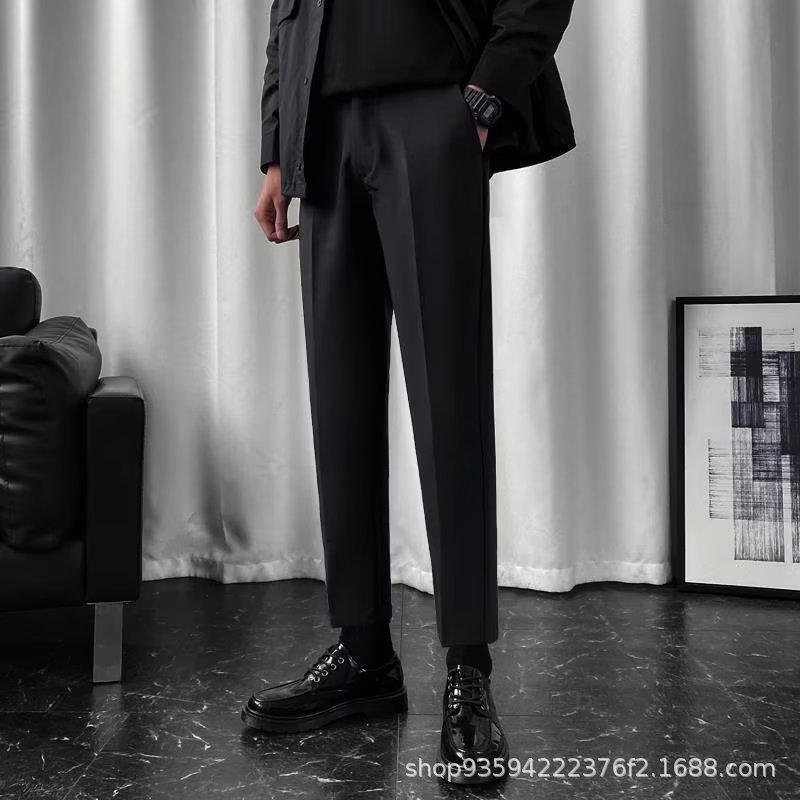 小西裤男九分修身直筒休闲裤男士高级垂感黑色秋季西装裤子小脚裤