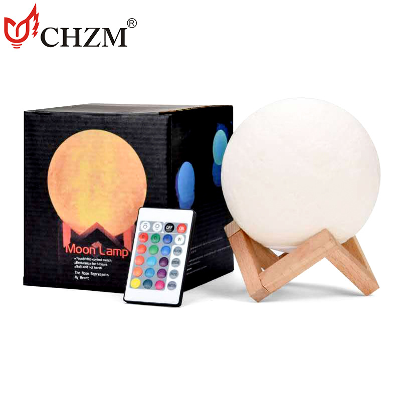 Luz de la luna 3D luz de impresión LED bola de estrellas luz de la noche pequeña regalo creativo lámpara de mesa 7 colores gradiente palmo cambio de luz details Picture