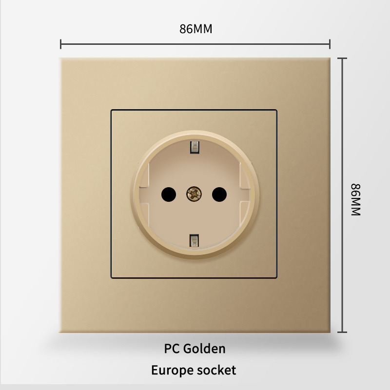Type 86 European regulation European power socket black and white gold gray panel German standard Typec+USB European standard 16A glass panel 18026 Item Picture