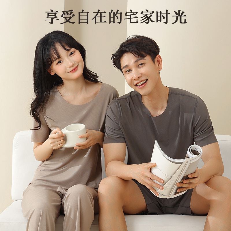 Ice Silk Couple Pajama set for women's Summer 2025, loose and large-sized home wear, men's pajama in stock for wholesale