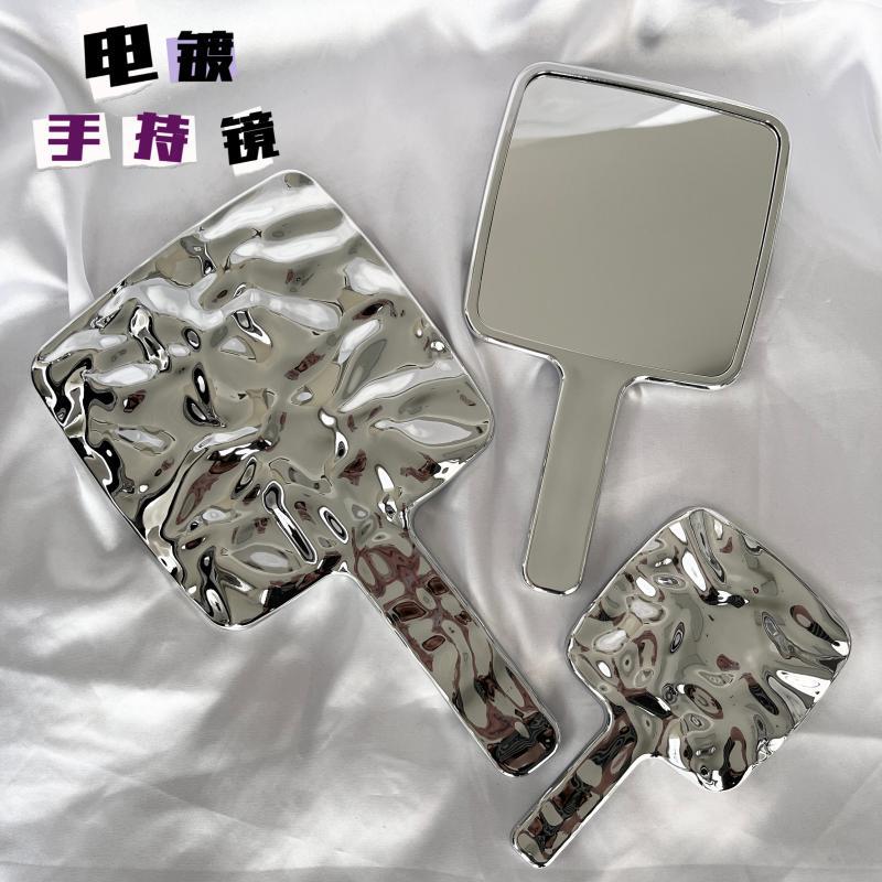 Cross-border handle mirror cosmetic mirror portable handheld mirror electroplating silver net red factory direct sales
