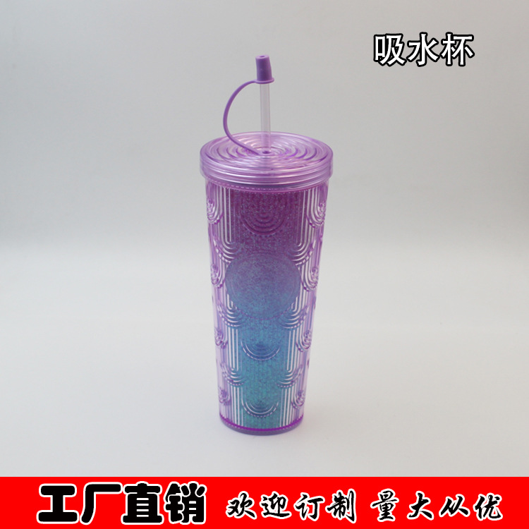 新款塑料大容量吸水杯吸管杯