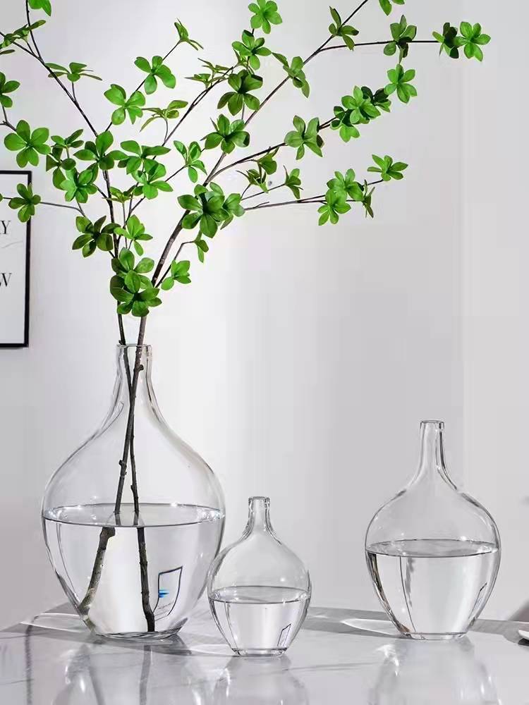 Big Belly Transparent Glass Vase Pendant Bell Ma Zuowood Floor Modern Decoration Living Room Model Room Small Mouth Nordic Simple