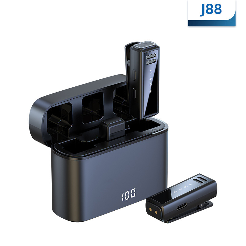 New J88 Wireless Clip-On Microphone A Drag Two Charging Bin Outdoor Mobile Phone Live Radio Noise Reduction Microphone Item Picture