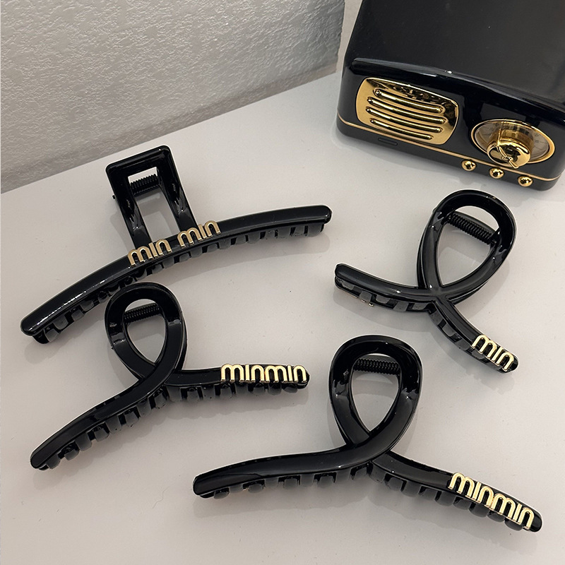 Black large updo hair clip, the same style as the popular female Internet celebrity hair clip headwear, female hair clip, shark clip at the back of the head pic 4