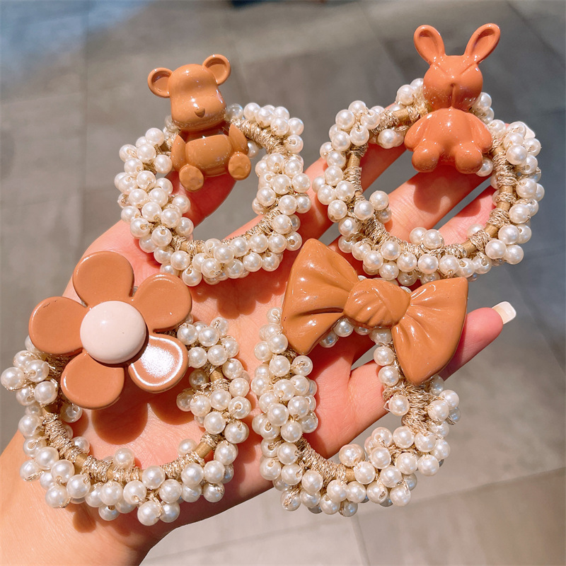 Children's Crown Tiara Princess Bun Hair Circle Rope Girl Korean Network Red New Pearl Ponytail Hair Flower