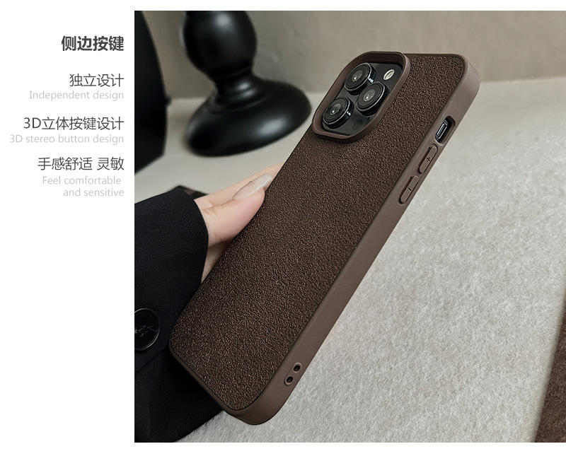 深棕色月坑纹苹果16手机壳14promax高级11适用iPhone13皮纹15复古详情3