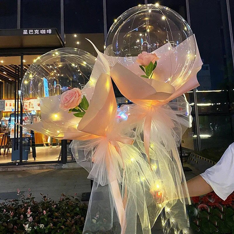 新款网红玫瑰花带灯波波球发光花束气球夜市地摊浪漫情人节拍照