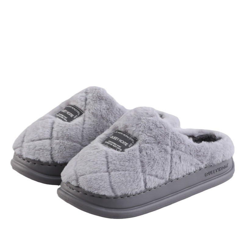 Anti-slip cotton slippers for men's autumn and winter 2024 new style, warm home, thick-soled wool and fleece slippers for women to wear outside Item Picture
