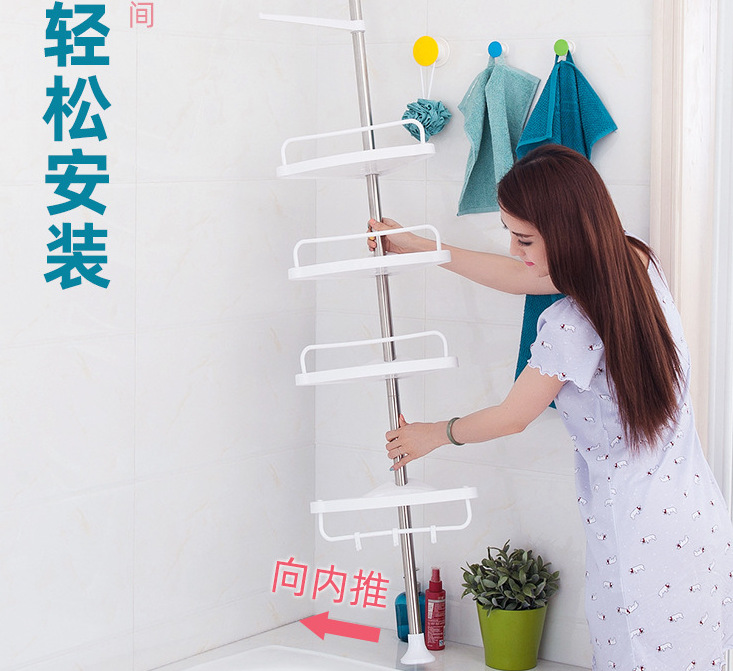 Multi-layered storage rack in the corner of the bathroom Application Scenario