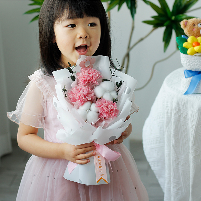Mother's Day Gift Plush Flower Bouquet Wholesale Carnations Real Flower Set For Mother's Birthday Gift Eternal Flower Bouquet