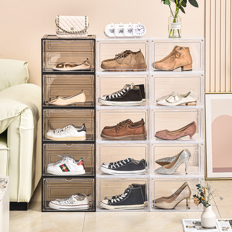 批发鞋盒透明收纳盒 加厚大容量鞋子收纳 宿舍简易硬塑料磁吸带盖