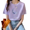Loose pure cotton short-sleeved T-shirt for women's summer, a new and beautiful top with a design sense and printed half-sleeved shirt for women with a round neck in summer Item Picture