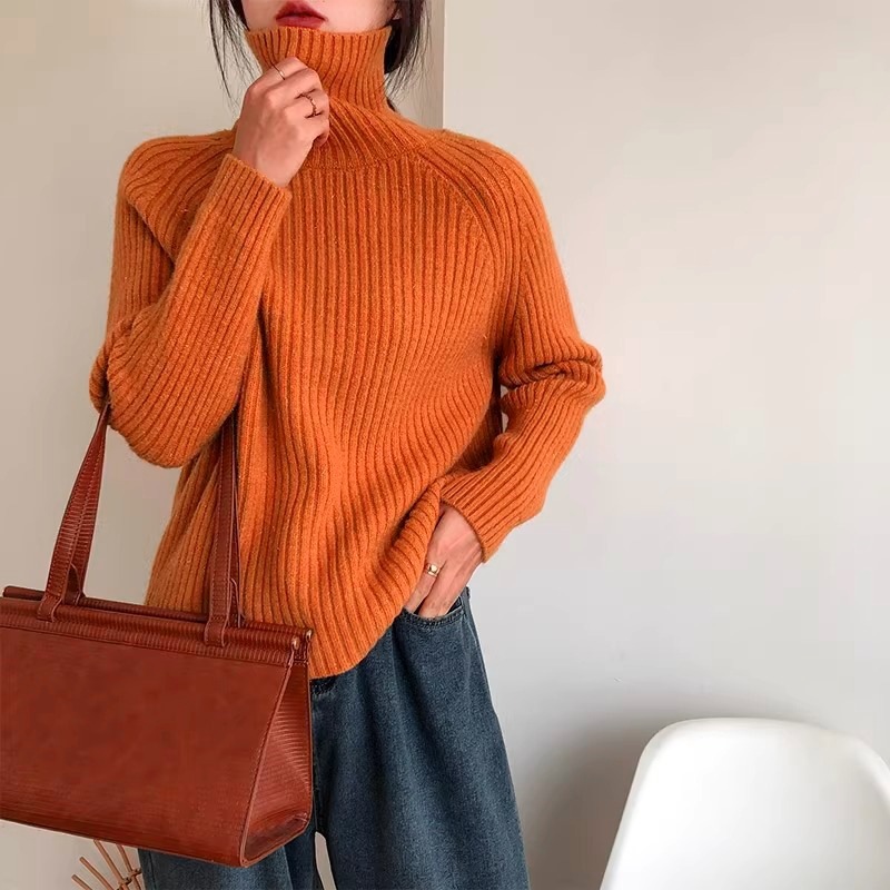 跨境高领套头毛衣女2024新款秋冬亮闪慵懒风宽松外穿厚针织打底衫详情35