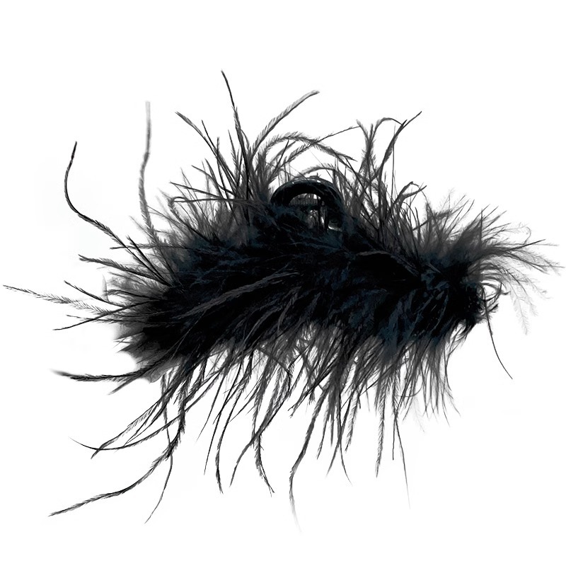 Ostrich plush black feather, extra-large scratch clip, high-end hairpin at the back of the female head, headwear, shark clip hairpin Item Picture