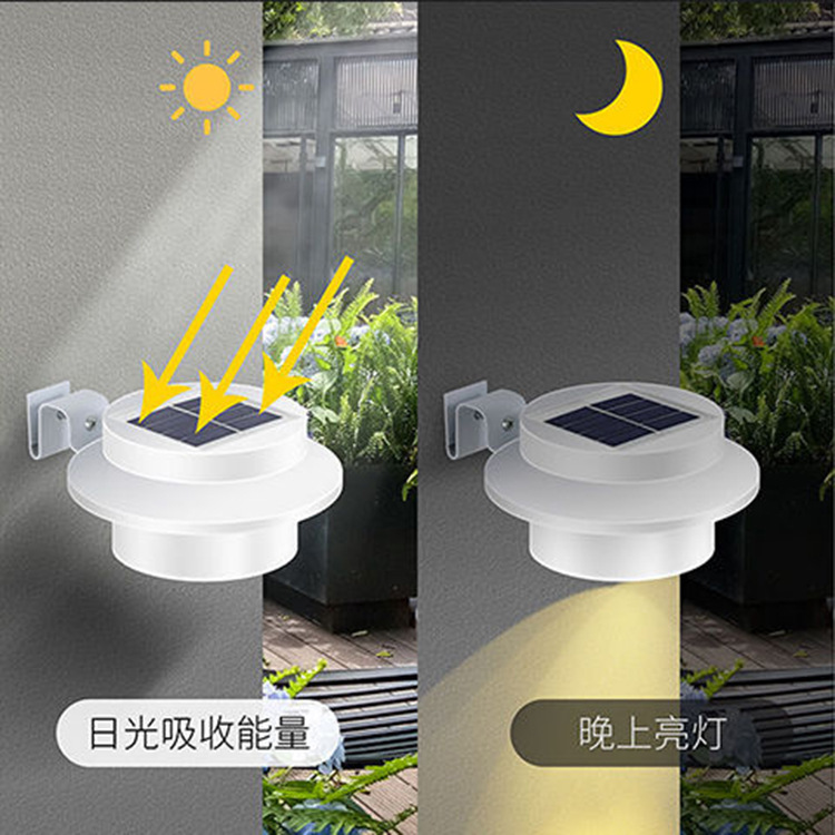 Solar-powered outdoor fence lights, 3-lamp LED waterproof fence lights, water trough landscape eaves lighting and decorative lights Application Scenario