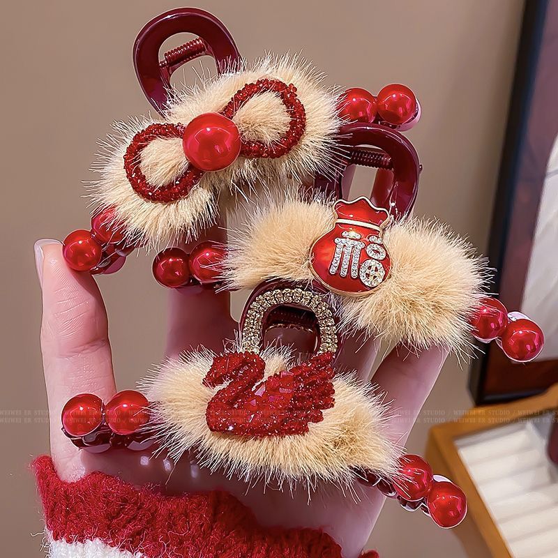 High-end red Swan hairpin 2025 New Year winter back of the head, versatile shark hairpin headwear for the zodiac year