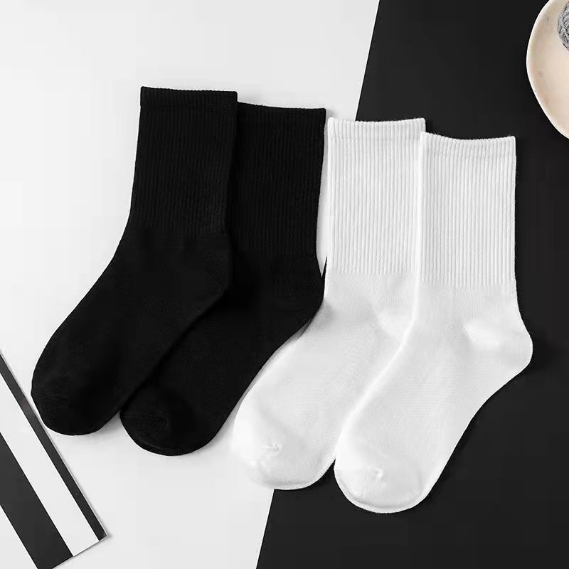 【黑白高筒】纯色黑白男女高筒袜子春秋款运动休闲袜市场批发便宜图