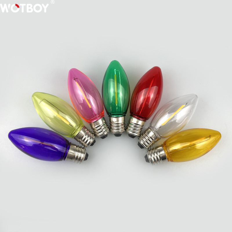 Customized C9 transparent LED bulbs, 1w/2w color outdoor decorative PC plastic bulbs from the manufacturer