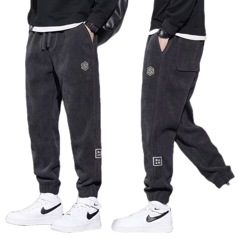 New spring and autumn casual pants, men's tight-fitting heavy sweatpants, corduroy sportswear long pants Item Picture