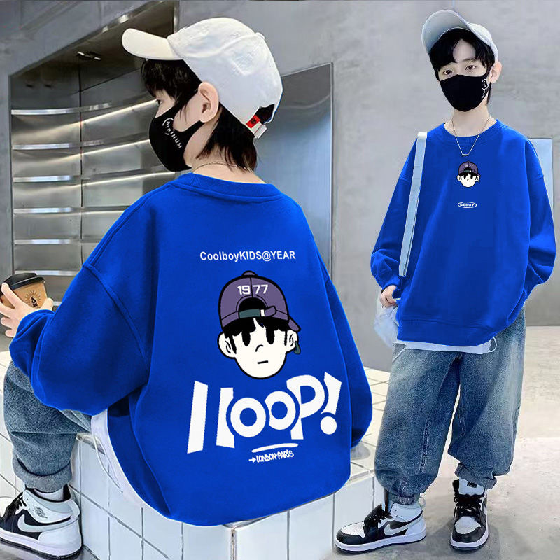 天才鲸 儿童秋季卫衣新款圆领韩版宽松运动长袖冬装男童洋气上衣详情图2