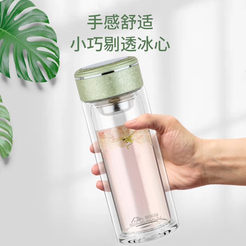 Shanghai Xinjiayuan Double-layer insulated glass Cup with filter, portable anti-drop transparent insulated office tea cup Specification image