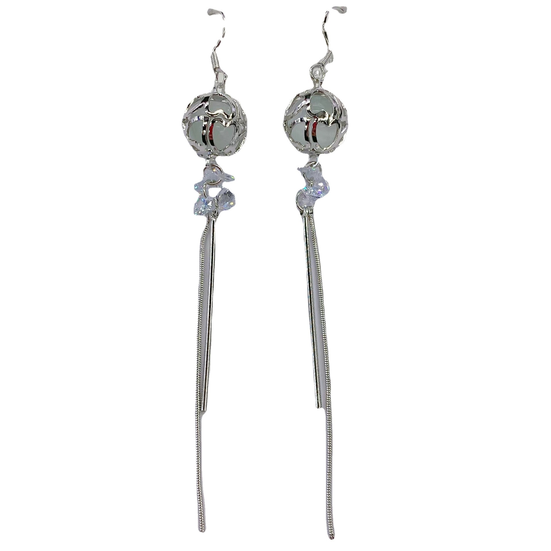 【 Silver Needle 】 Korean-style tassel elegance, cat-eye zircon noble silver needle earrings, a popular bestseller in live-streaming by Internet celebrities Item Picture