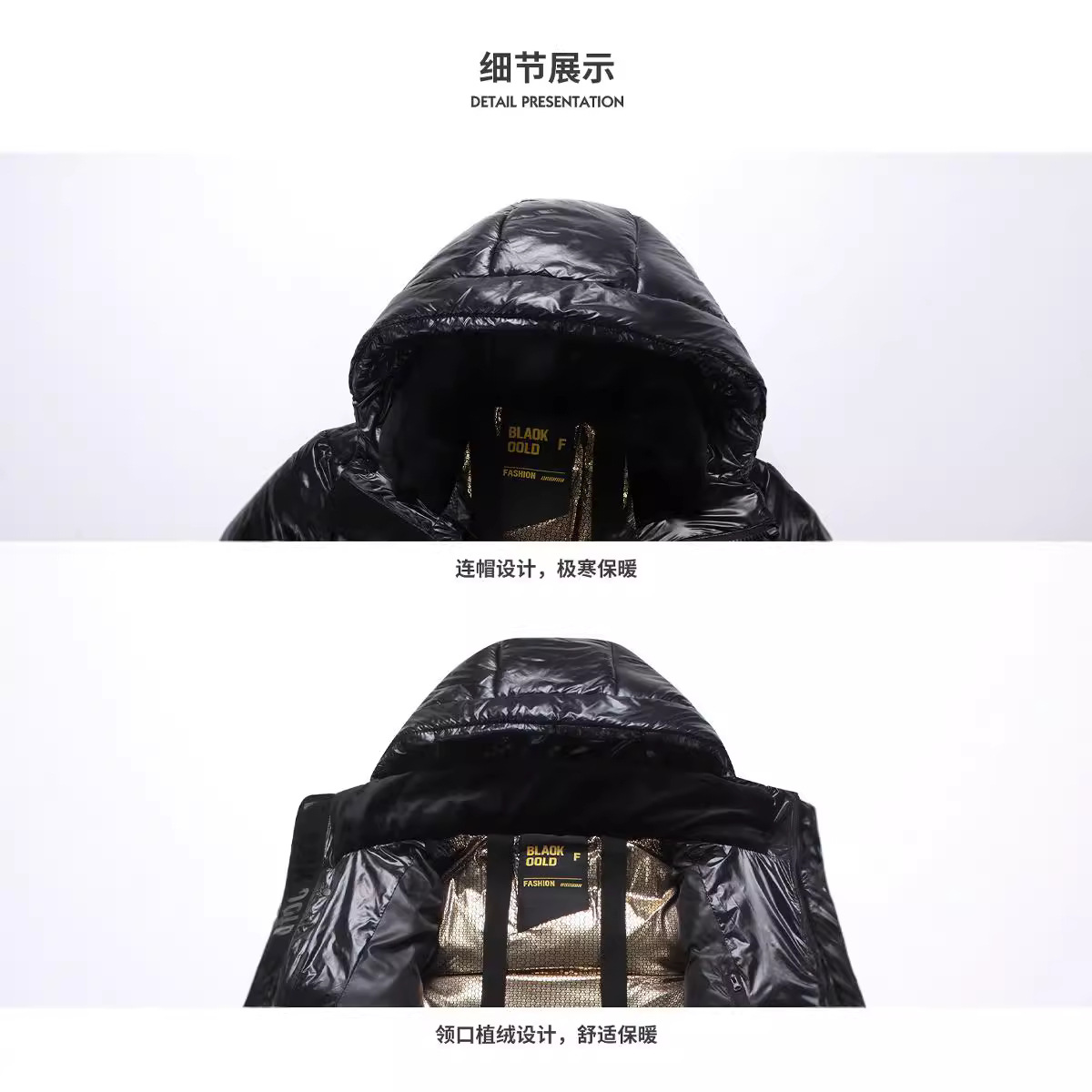 Black and gold goose down jackets for couples, long coats that reach the knees, thickened winter coats for extreme cold, off-season clearance Application Scenario