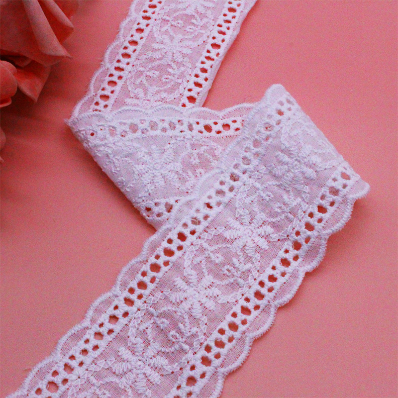 Cotton lace trim, double-sided wave hollowed-out pure cotton lace, children's dress hem, garment patchwork embroidery, pure cotton lace details Picture