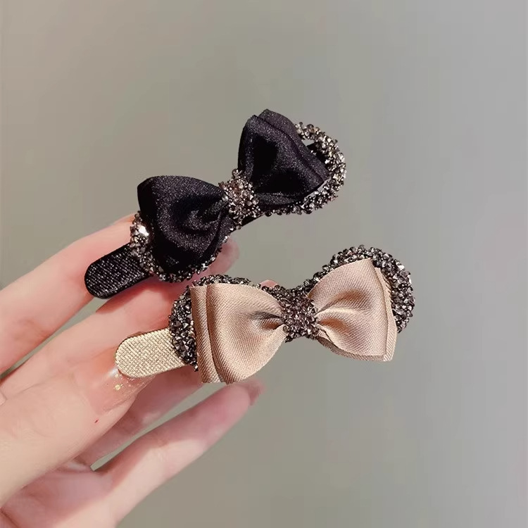 轻奢法式水钻蝴蝶结边夹精致布艺甜美发夹前额碎发夹刘海夹鸭嘴夹