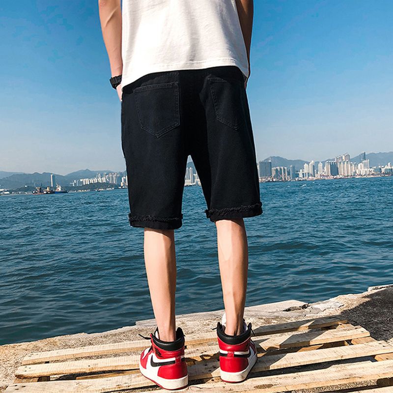 现货/牛仔裤/夏季裤子女/牛仔裤男士宽松休闲/男士牛仔裤白底实物图