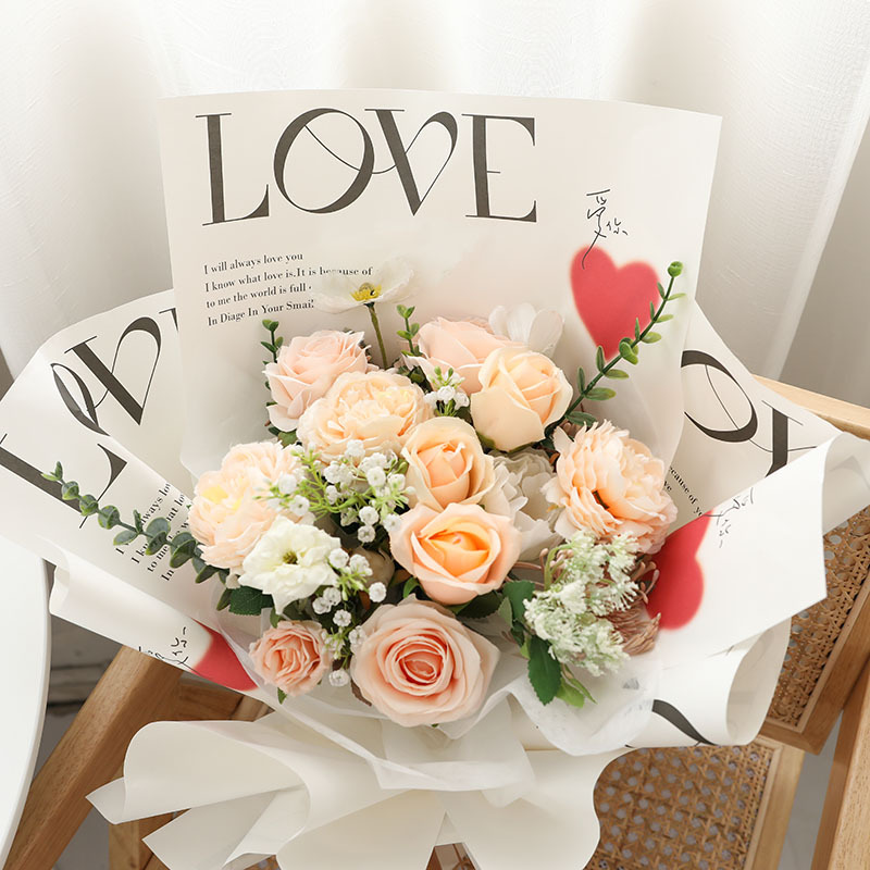 Flowers wrapping paper thickened bouquet wrapping paper Valentine's Day 520LOVE style illustrated kraft paper wholesale materials details Picture