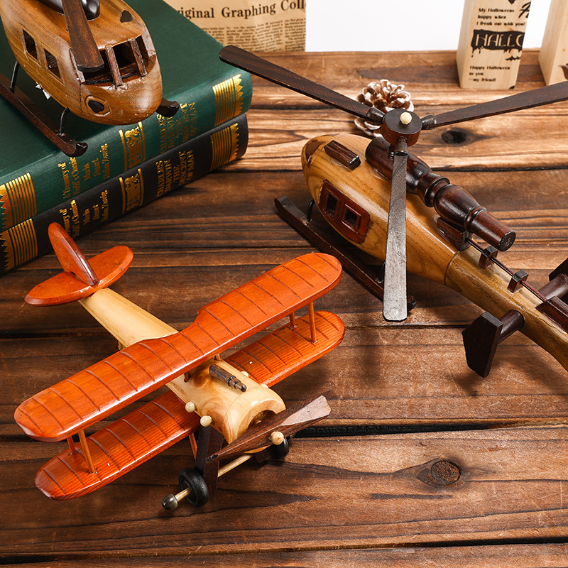 Innovative Vintage Wood Aircraft Room Home Wooden Tabletop Decoration Aircraft Model Decoration Crafts details Picture
