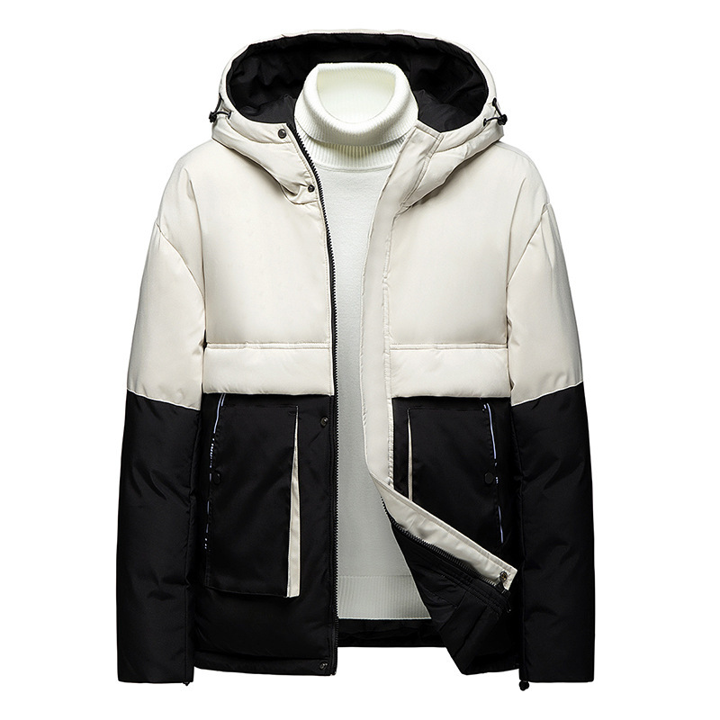 Down cotton jacket, a new men's autumn and winter style with color matching, fashionable and versatile, casual and loose cotton coat, hooded and warm cotton jacket for men Item Picture